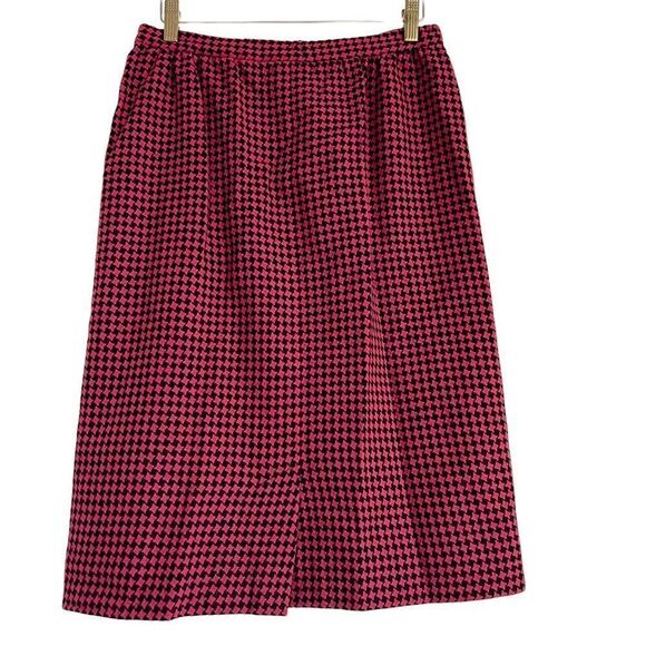 Vintage Pendleton Red/Pink + Black Houndstooth Virgin Wool Midi Skirt Size 10 - Picture 4 of 5